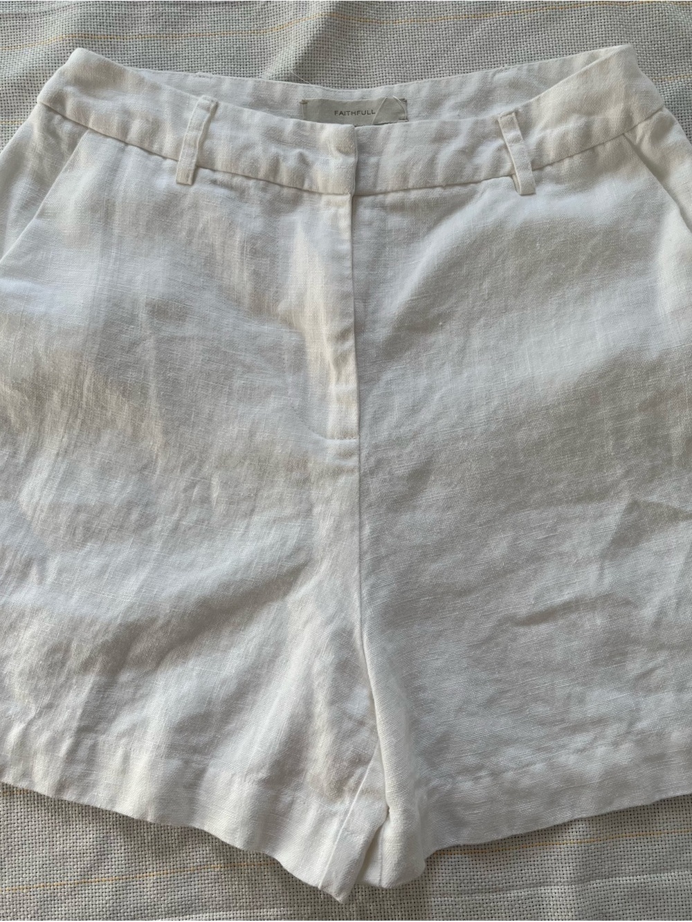Faithfull the Brand White High-Waist Linen Shorts
